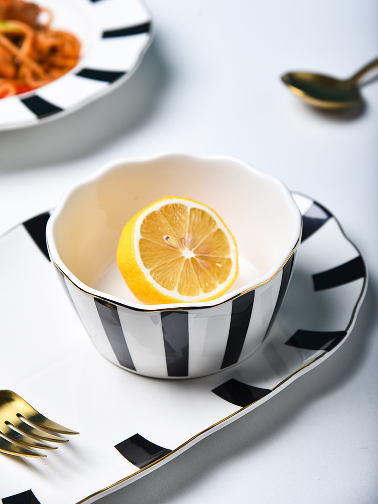 Stylish Nordic Design Dinner Set Ceramic Plates Bowls Spoons With Wave Point Geometry