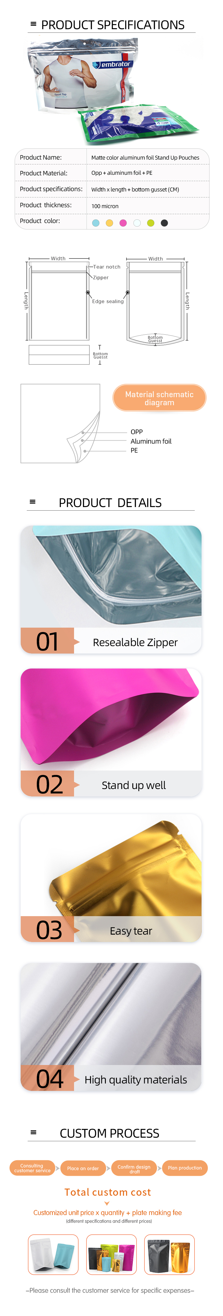 OEM PE Clothing Packaging Bags Eco Friendly Stand Up Frosted Zip Lock