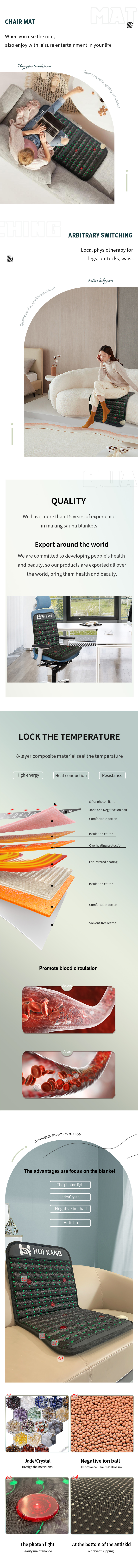 Adjustable Thermostat Far Infrared Heating Mat Jade Tourmaline Gemstone Thermal