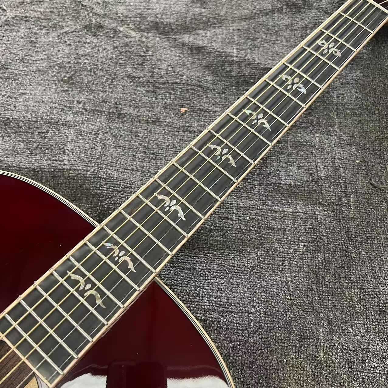 Custom Taylor Style 818 Body Deep Sunburst Solid Rosewood Back Side Acoustic Guitar X Bracing Bone Nut