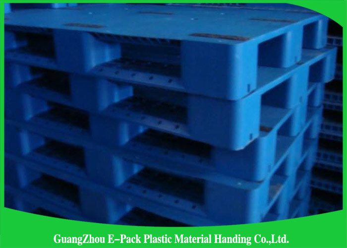 1200 * 800mm Blue Plastic Pallets With Three Runners , Plastic Skids Pallets Virgin HDPE