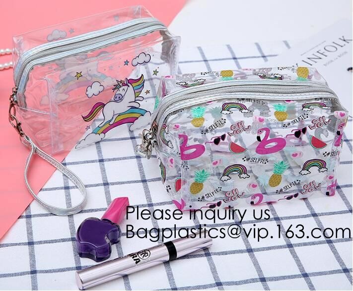 Clear Zipper Pouch with Strap Makeup Bag PVC Cosmetic Pouch,Printing Clear Zip lockk Cosmetic PVC Pouch, bagease, bagplast