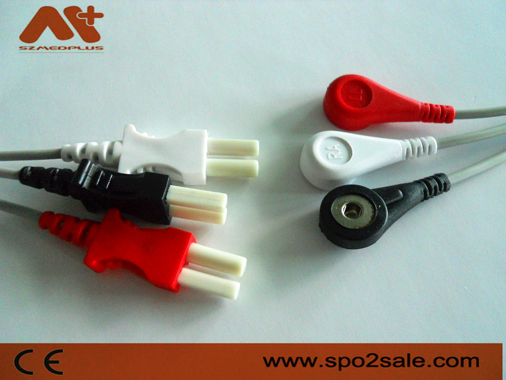 Spacelabs Compatible 3 lead snap ECG Leadwire - 700-0007-00