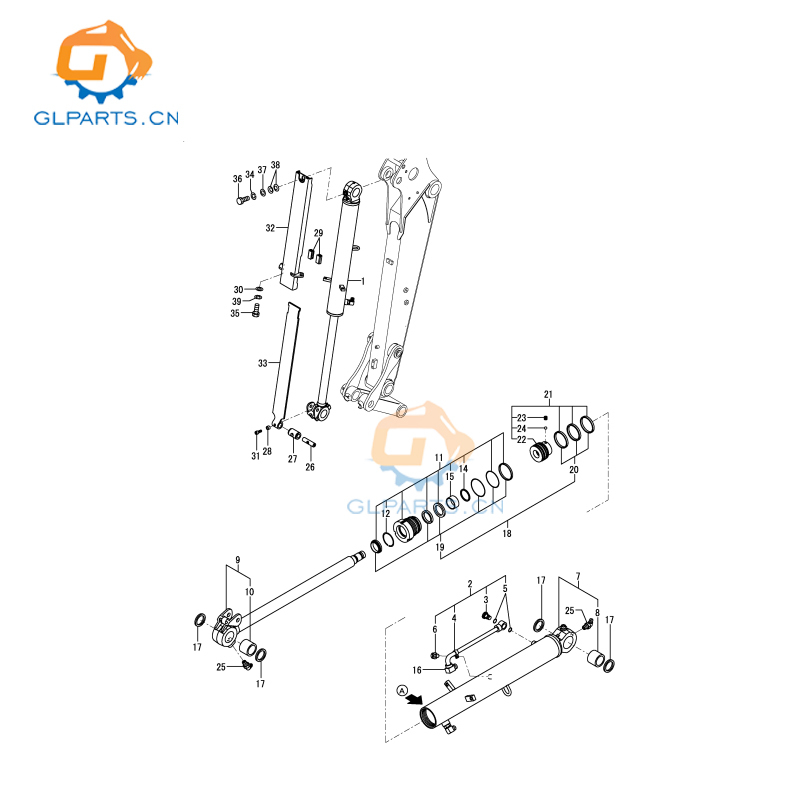 Vio45-5B Hydraulic Bucket Cylinder For Yanmar Hydraulic System Cylinder