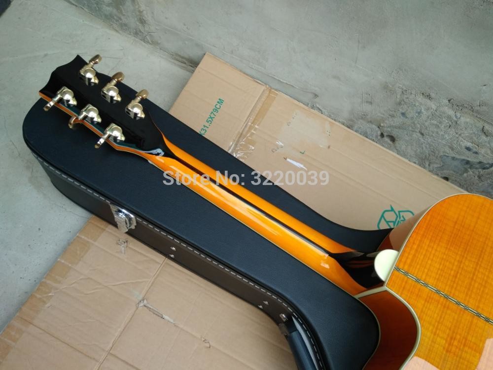 Top quality Yellow 43 inch Cutaway G200 classical Acoustic Guitar,Factory Tiger Flame maple G200vs guitar Acoustic
