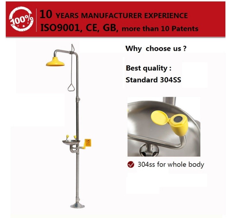 Customize SS304 emergency shower and eyewash station factory chemical place safety protection