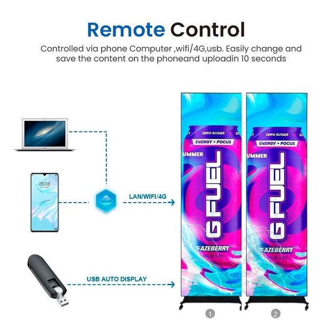 High Brightness Moveable Indoor LED Advertising Screen P1.86 P2 P2.5 P3 Remote Control Wifi 4g Led Poster Digital Display Screen