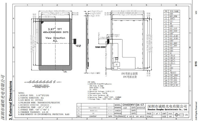 Mipi Tft I2C Ctp Capacitive Resistive Touch Screen 480x800 IPS Viewing