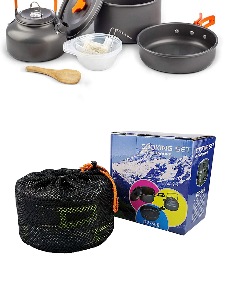 Factory Wholesale Multi-Color Outdoor Cooking Pot Set Durable Ware Tea Pot And Pan Camping Cookware Sets