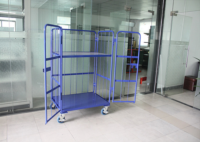 3 Tiers Steel Foldable Wire Mesh Cage , Mobile Storage Cages For Logistics