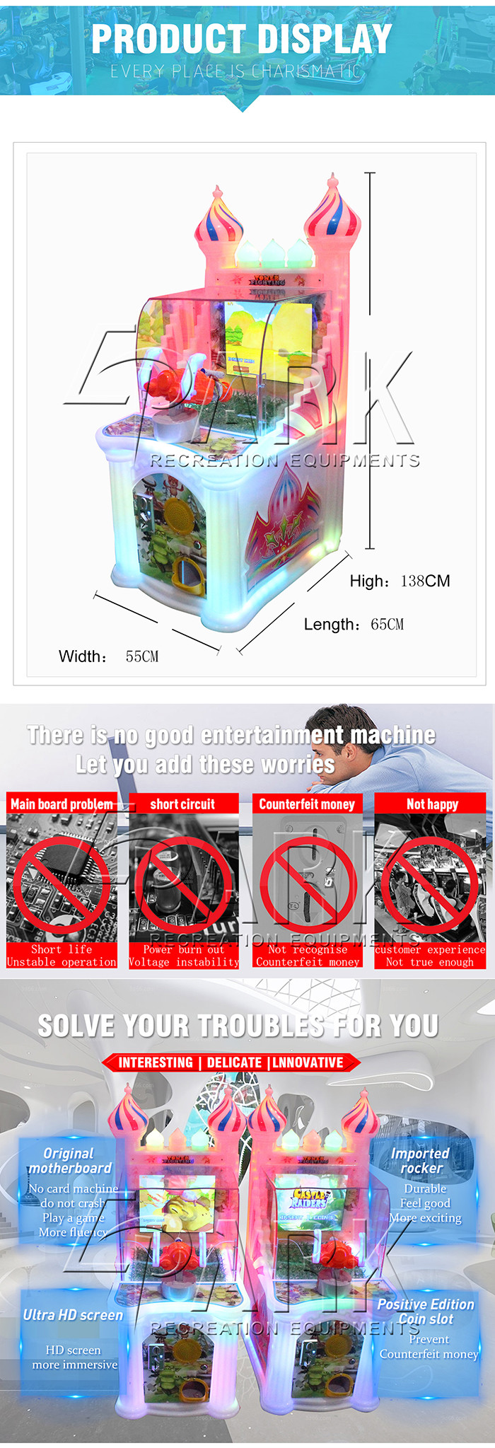 Pink Shooting Arcade Machines / Children Ticket Redemption Coin Operated Video Game Machine