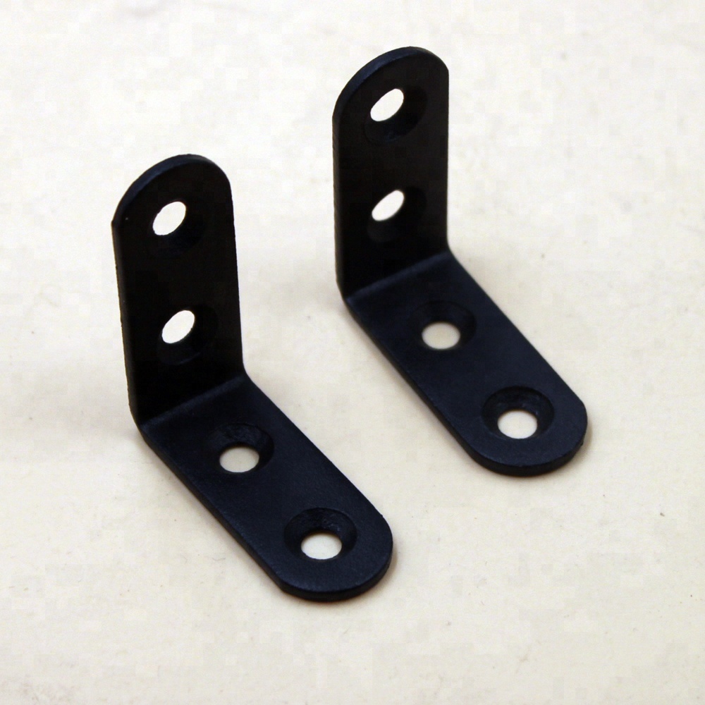 ISO9001 Rohs CE Stamping Parts Black Metal L Flat Shape Mounting Bracket for Furniture