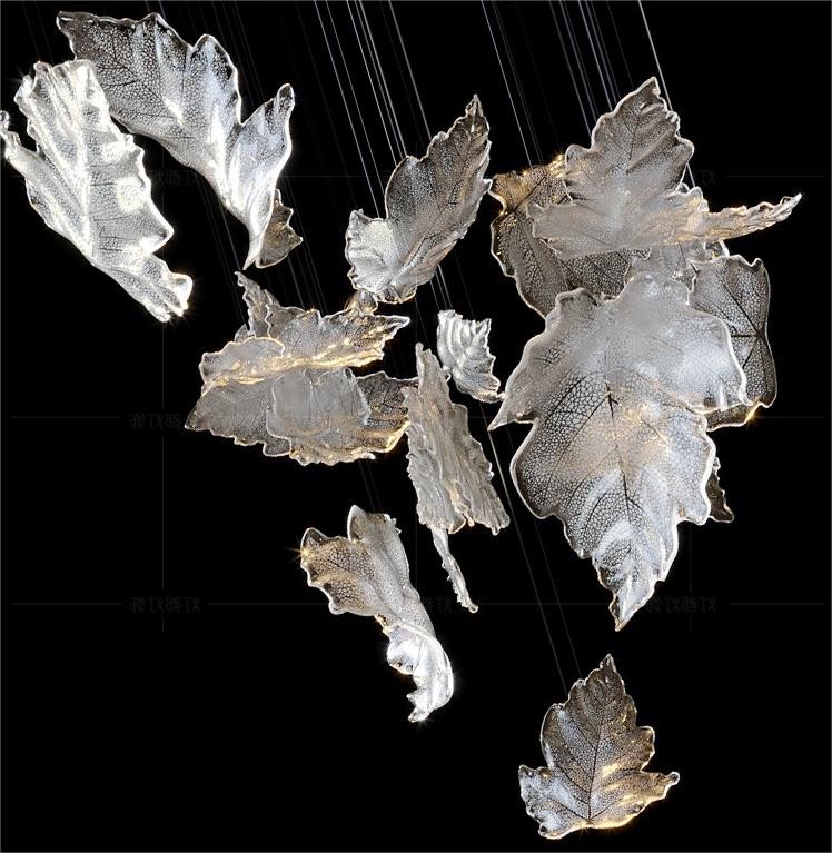 Hotel Lobby Maple Leaf Chandelier Engineered Custom Lighting Fixtures With Glass Hangings