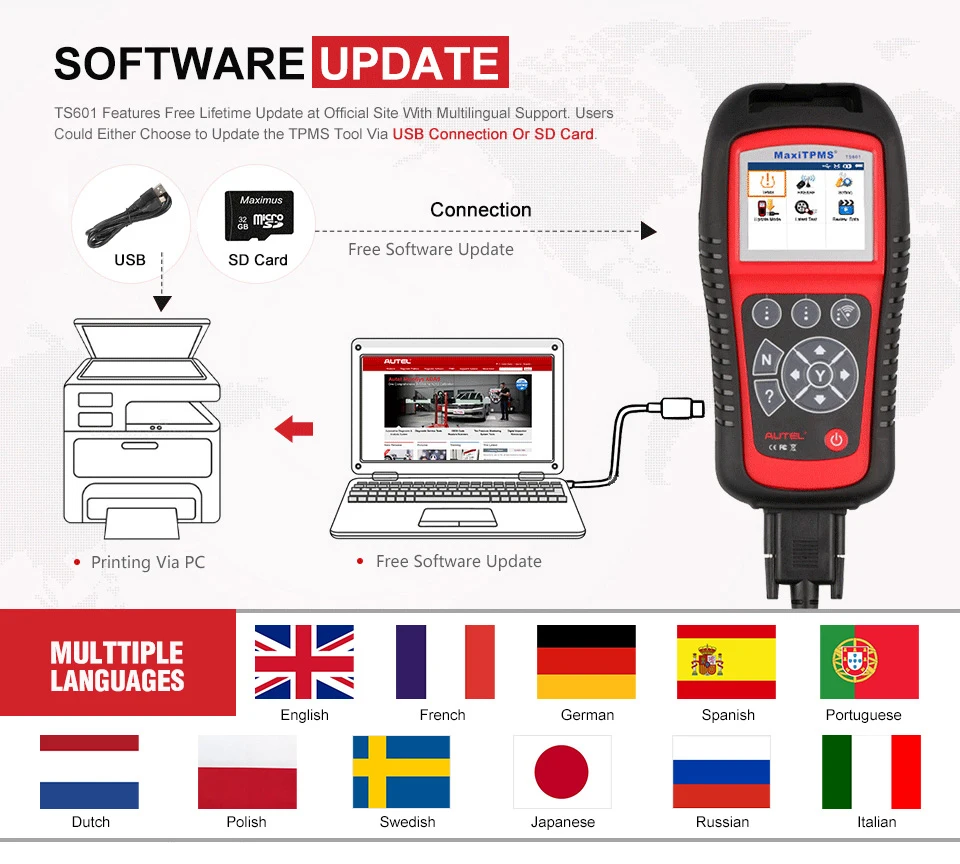 AUTEL MaxiTPMS TS601 TPMS Tool Automotive Tire Repair Tools Sensor Progarmming/Relearn/Activate for Tire Pressure