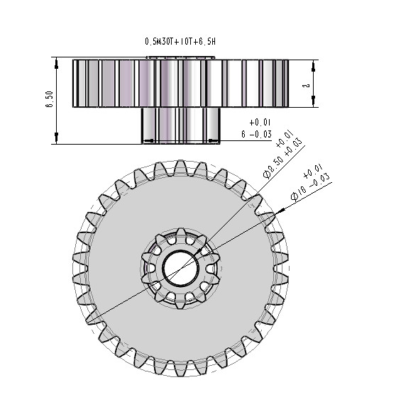 0.5 Modulus Double DC motor Gear 10 Teeth Plus 30 JGY-370 Gear