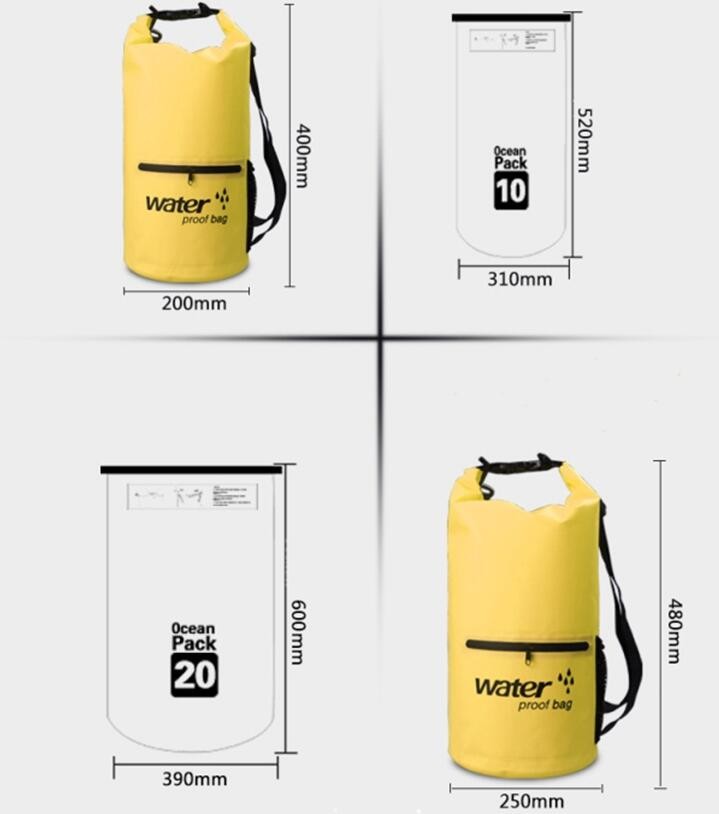 promotion 10L,20L,30L PVC tarpaulin ocean pack floating dry bags with shoulder strap front pocket, Swimming Floating Wat