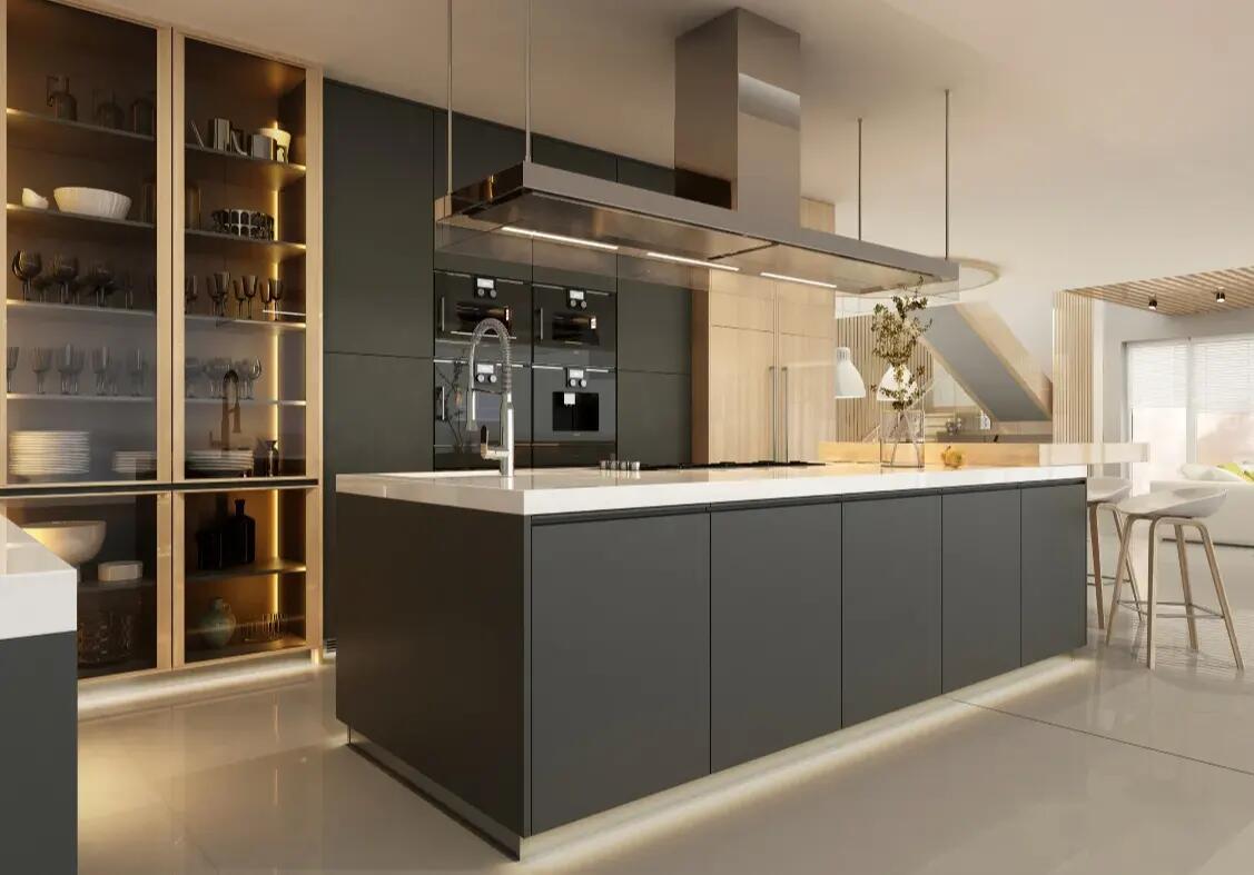 European Style Kitchen Cabinet with Glass Door and Fireproof Wall Shelf Liner Durable