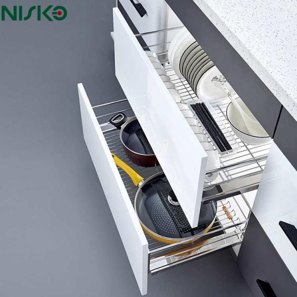 Quality Double Tiers Pull Out Baskets Utensils Kitchen Wire Storage Organizer with Chopstick box for sale