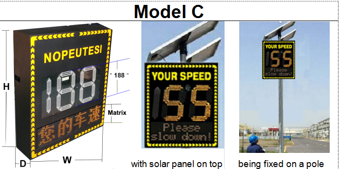 Street Red Green Digit Radar LED Speed Limit Signs Solar Speed Signs Power Waterproof IP65