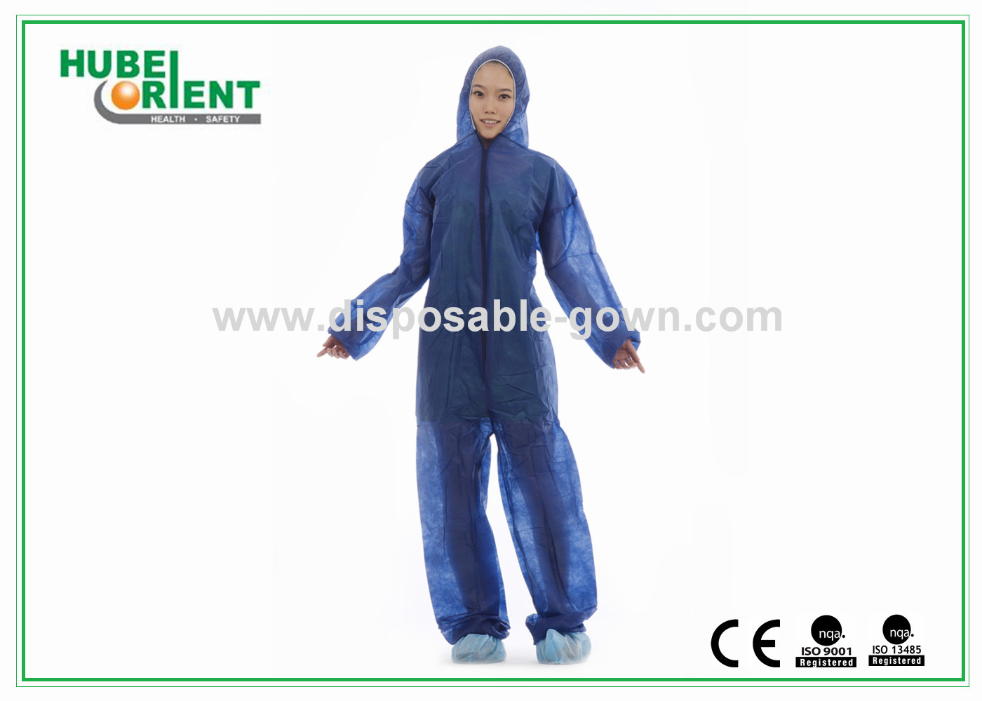 Protective White Non-Woven/SMS/PP+PE Disposable Use Coverall With Hood And Zip Closure For Lab