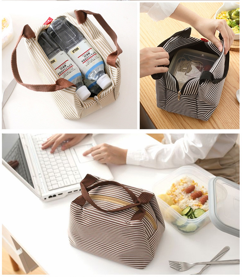 Leakproof White Striped Oxford Thermal Cooler Bag