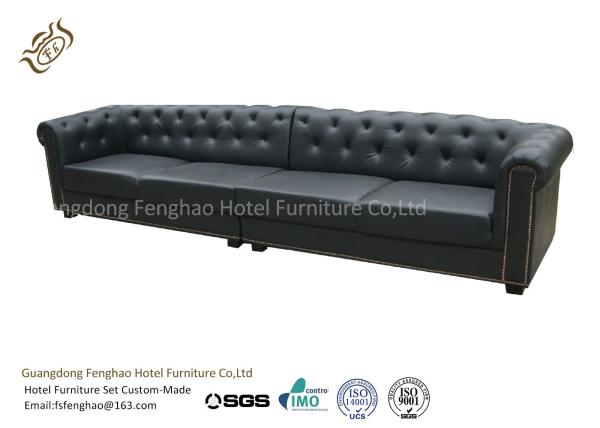 Button Tufted Leather Hotel Room Sofa Wooden Frame / PU Half Leather Sofa Four