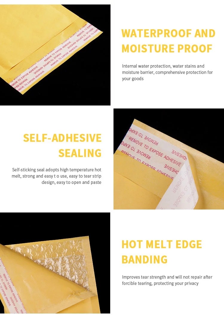 Courier Yellow Kraft Paper Padded Mailing Envelopes 9*10'' With Custom Pringting