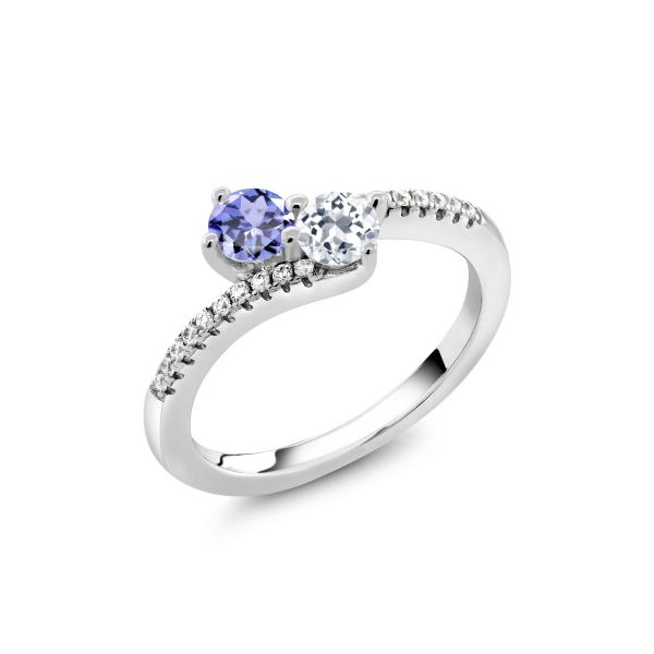 Gem Stone King 0.87 Ct Round Blue Tanzanite White Topaz 925 Sterling Silver