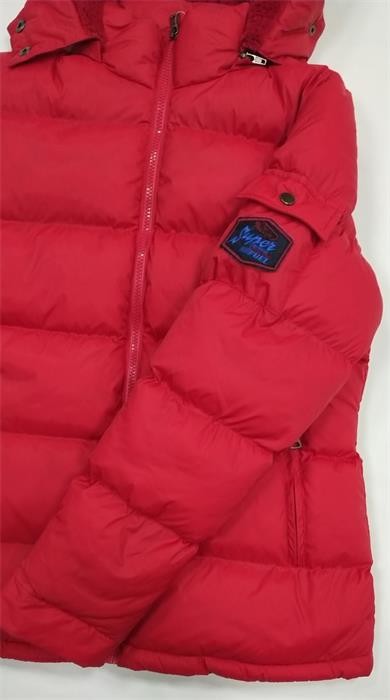 Red Ladies Hooded Padded Jackets Womens Mid Length Puffer Coat With Hood