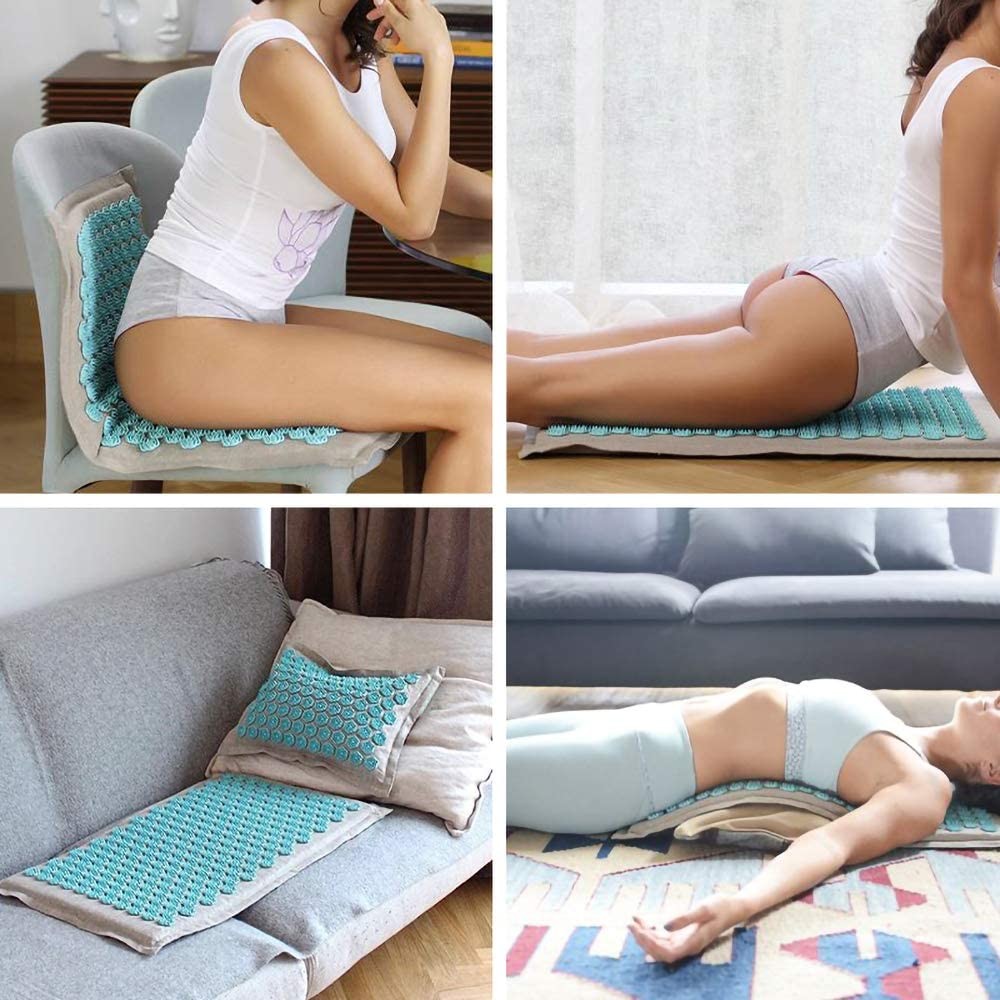 Organic Linen Acupressure Mat Yoga Meditation Mat With Pillow Increase Blood Flow Neck Back Pain Relief