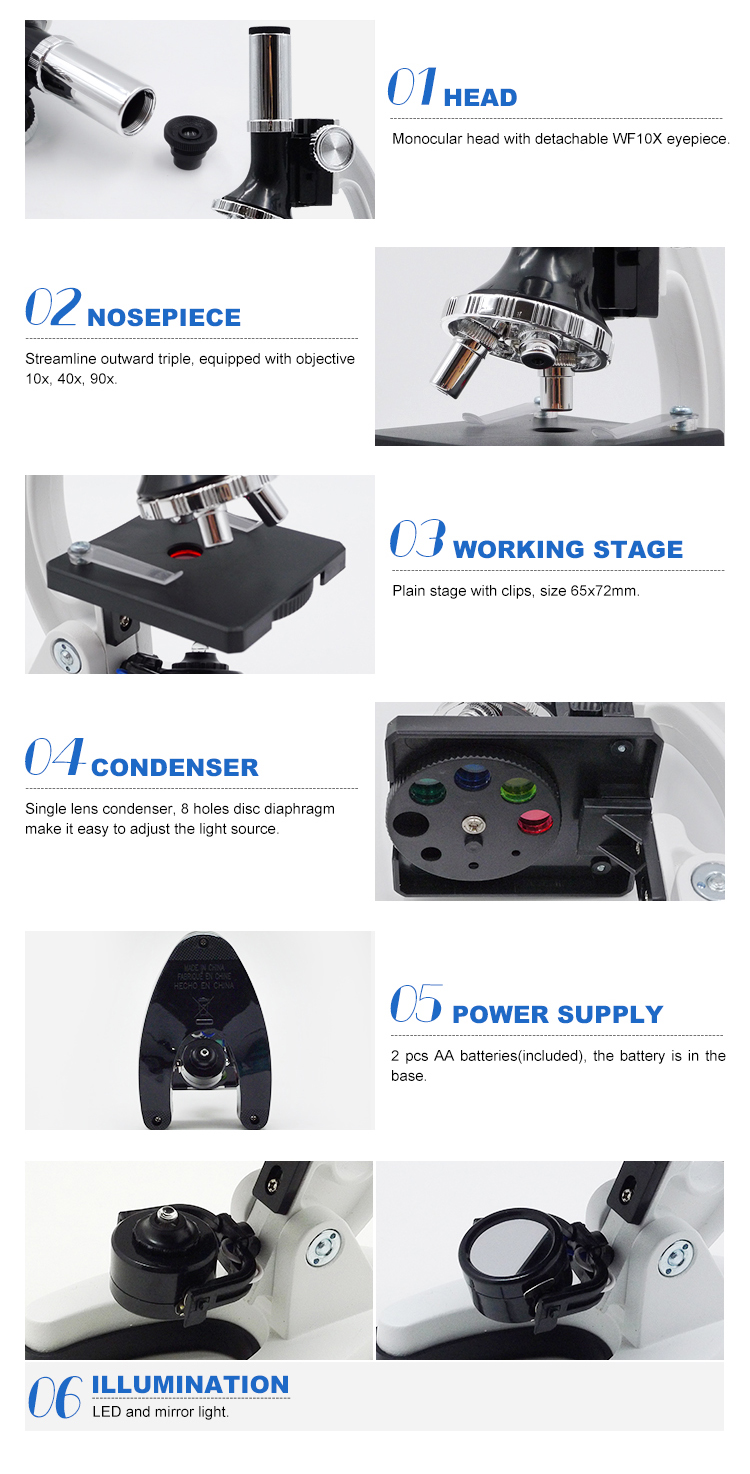 Monocular 900X Gift Box Compond Student Microscope A11.1513 With LED & Mirror Illumination