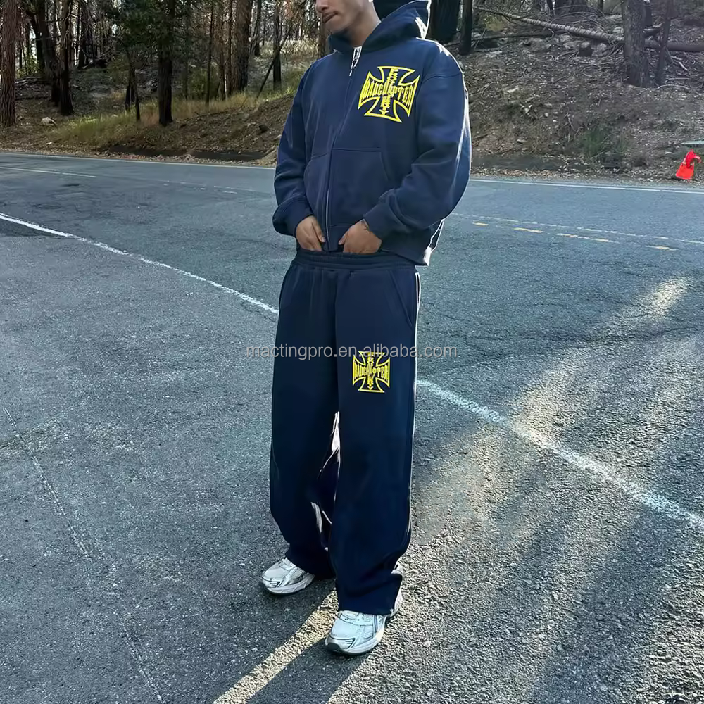 Street Style Custom Logo Acid Wash Sweatpants with Wide Straight Leg