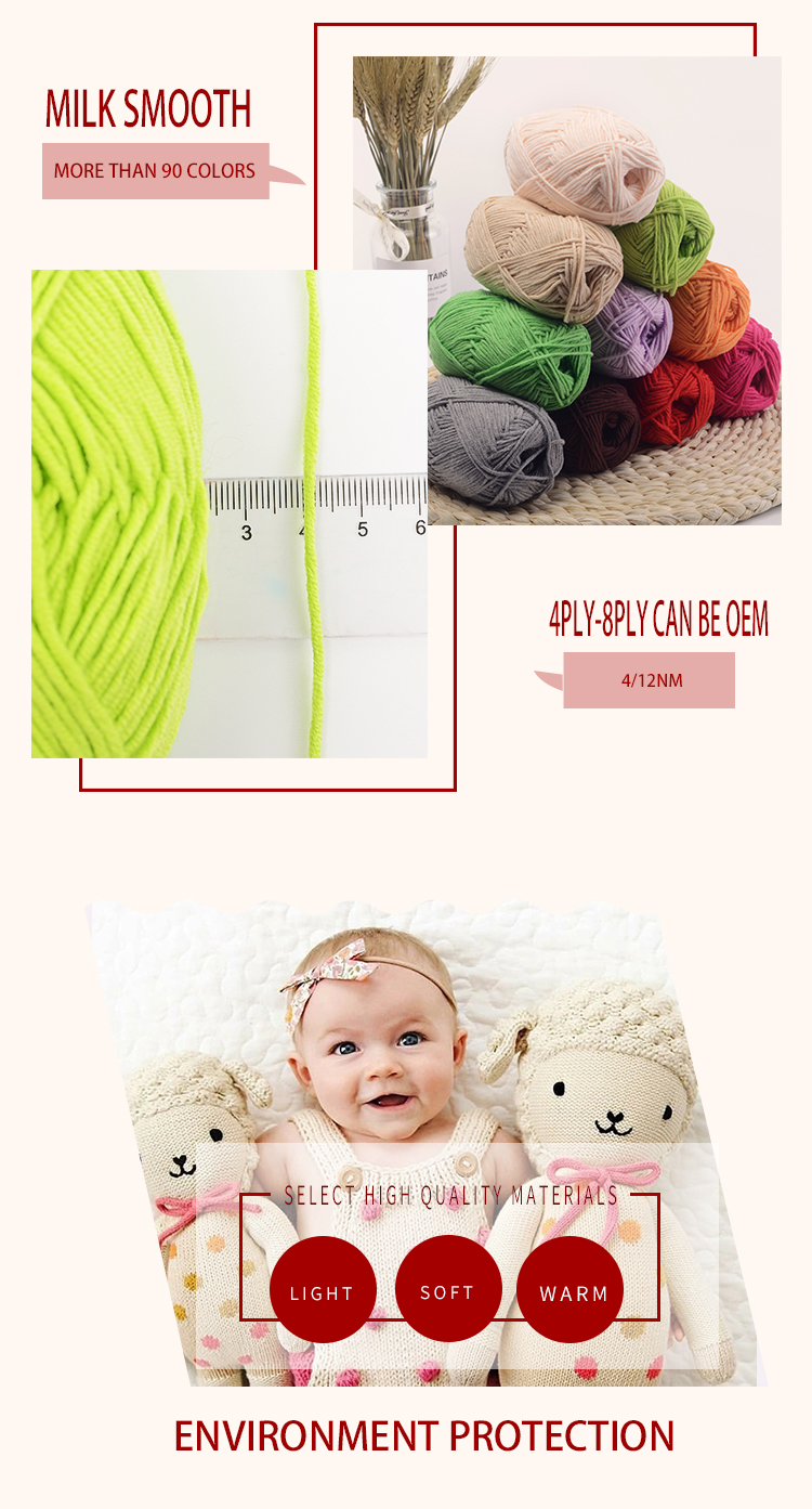 4ply Hand Arm Knit Yarn 60% Cotton 40% Milk Cotton Crochet Knitting Yarns