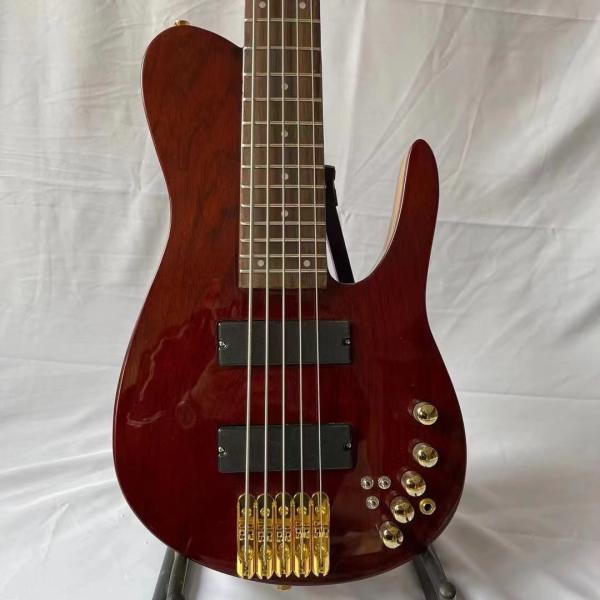 Custom Natural Wood Burl 5 Strings Electric Bass Guitar Maple Neck Through Ash