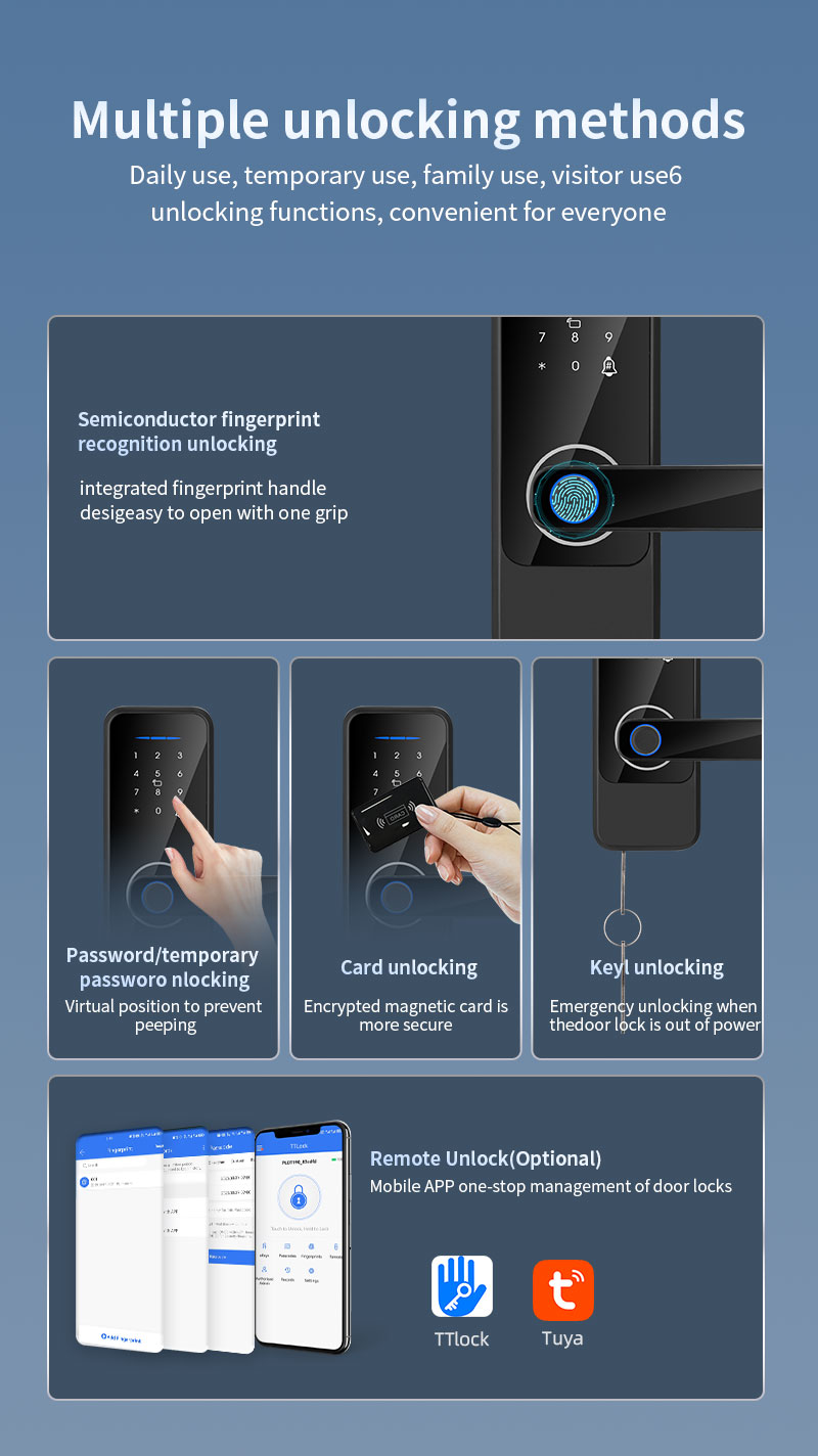 Alkaline Battery Electric Door Lock Fingerprint Aluminum Alloy Smart Locks For Home