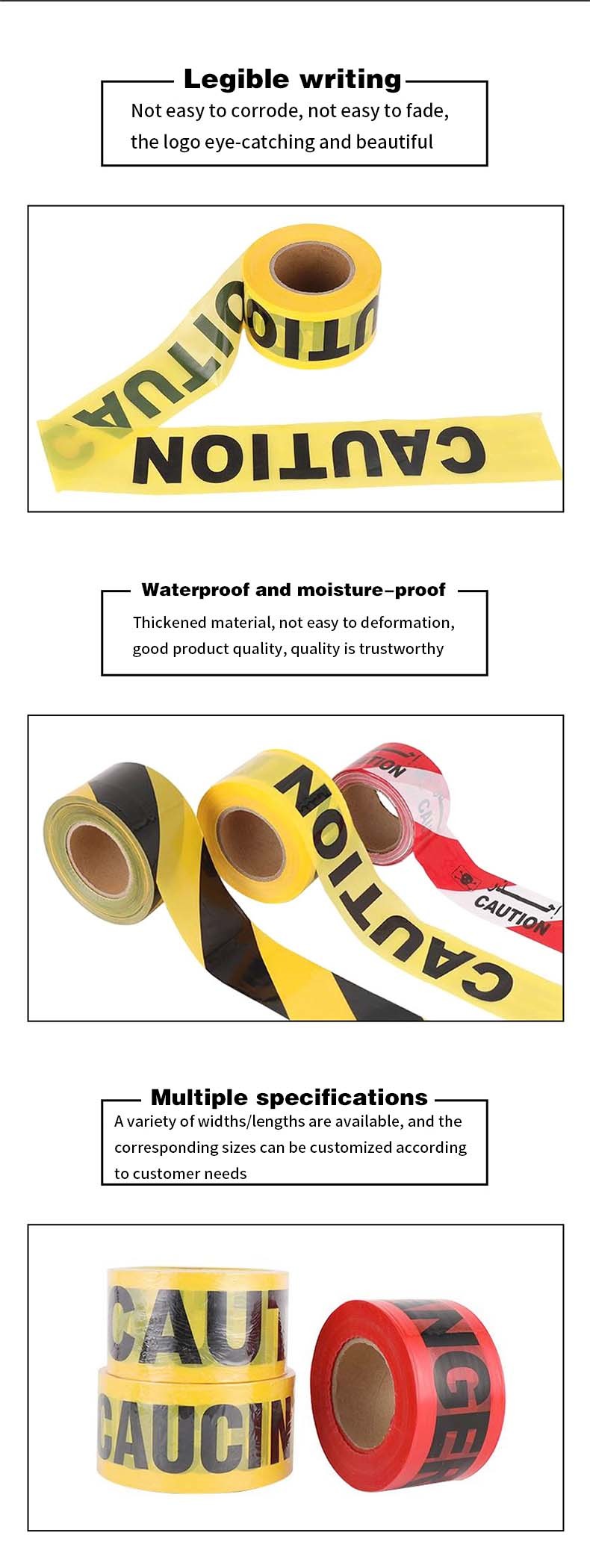 Yellow Caution Warning Tape Non-adhesive Road Blocking Barricade Safety Maker With PET Material