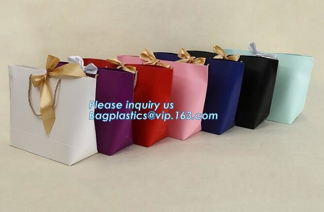 Flower carrier bag with different color customized pot plants kraft paper bag with handle,stamping logo fancy paper flow