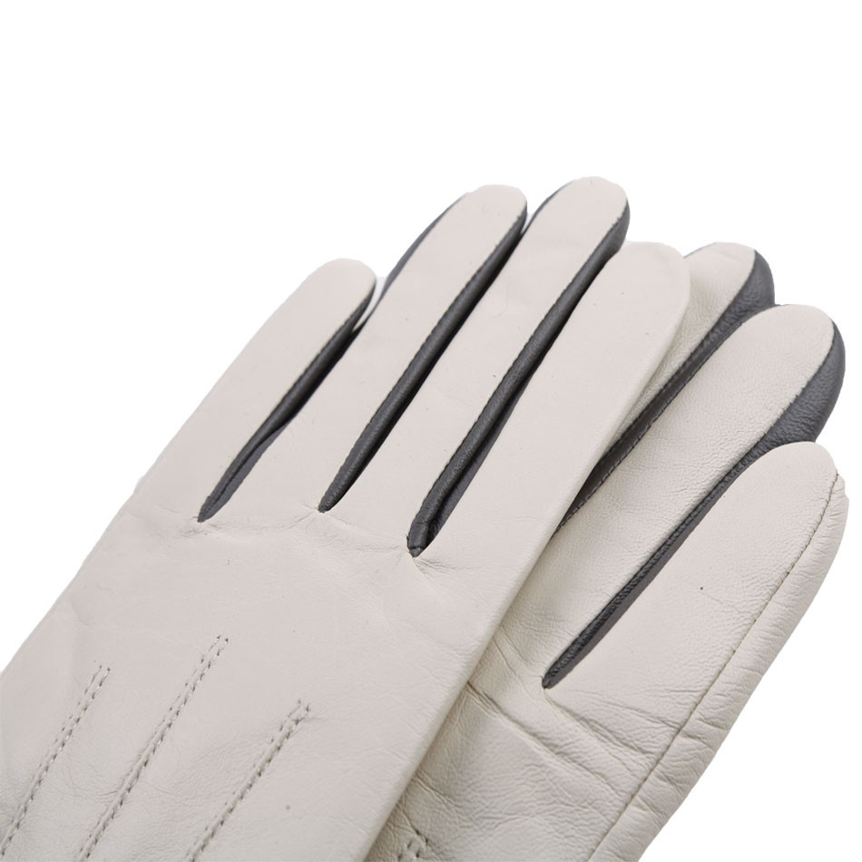 Fashion Wool Lined Leather Gloves with 5 Button Comparison Beige Color for Women
