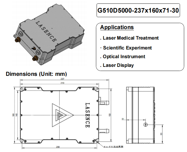 Aluminum Passivation Housing Green 505nm 50mW Solid Laser for Scientific Experiments
