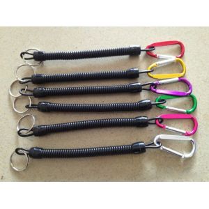 Fishing accessory good black spring coil cord tool holder w/carabiner&key ring for pliers