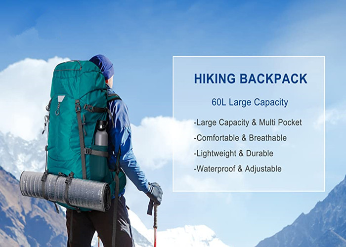 Water Resistant Men Travel Hiking Backpack 50L With Rain Cover