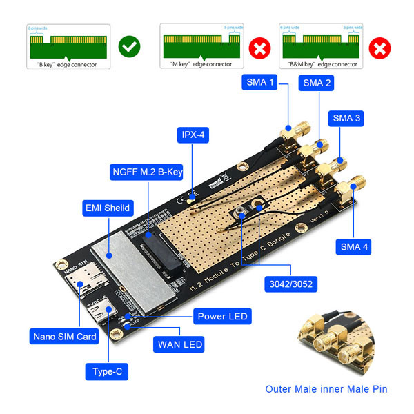 HASL NVME TO USB Type C Adapter M.2 3G 4G 5G Module To Type C USB 3.0 Adapter