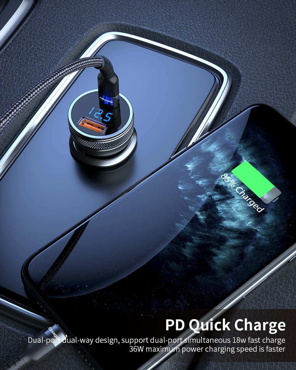 Essager 2021 KINGKONG Best Selling 36W Car Charger PD 3.0 QC3.0 2U Electric Car Charger