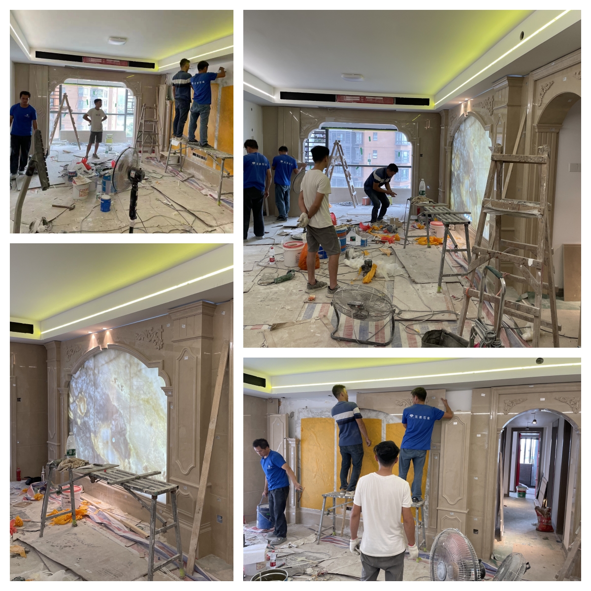 Light Beige Marble Wall Panel and Marble Carving Column for Modern Background Display