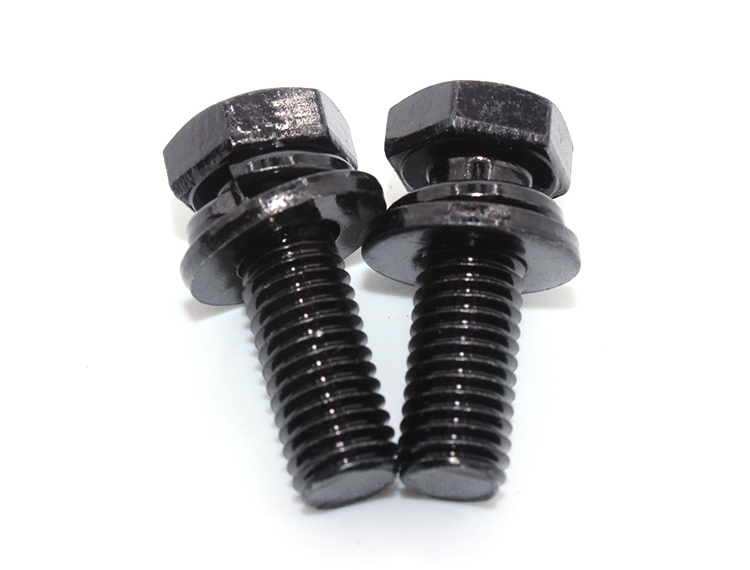 Combination Screw Hex Head Bolt with Single Coil Spring Lock Washer and Plain Washer Assemblies