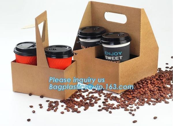 Eco Friendly Disposable Kraft Paper Take Out 2 Pack Coffee Cup Drink Carriers 2