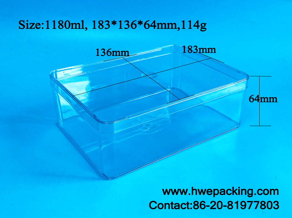 Rectangular Bpa Free 40oz PET Clear Plastic Box No Handle