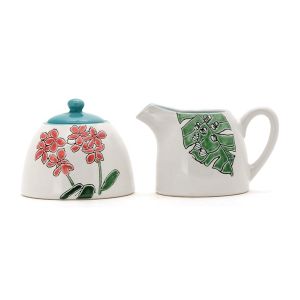 Pottery Cream And Sugar Set Spring Summer 3d Silk Print With Handpainting