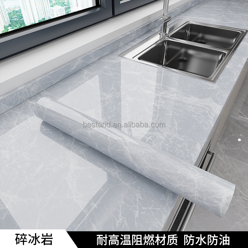 Marble Design High Glossy Self-Adhesive Kitchen Wallpaper with Heat Resistant and Waterproof Function