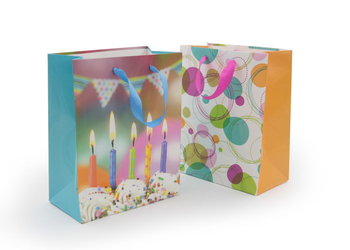 Customized Present Paper Bag Ribbon Handle Spot Glitter CE Certification